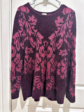 Chico's Floral Crew Neck Sweater Purple Pink Size 3